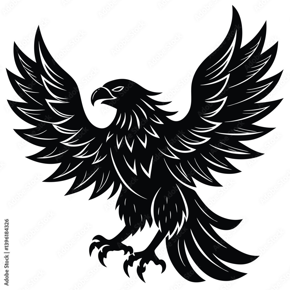 Fototapeta premium Black eagle silhouette vector illustration features tribal wing design