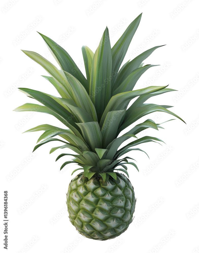 Fototapeta premium Realistic green pineapple with detailed leaves on a transparent background