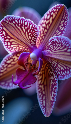 Beautiful orchid flower with vibrant colors on blurred background -  