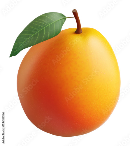 Realistic illustration of a ripe mango with a green leaf on transparent background