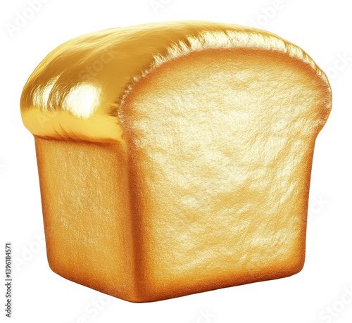 Golden loaf of bread with shiny texture isolated on transparent background