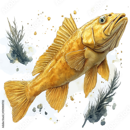 Lutefisk, watercolor illustration, isolated on a white background.

