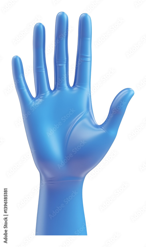 Obraz premium Blue latex glove open hand against transparent background, hygiene concept