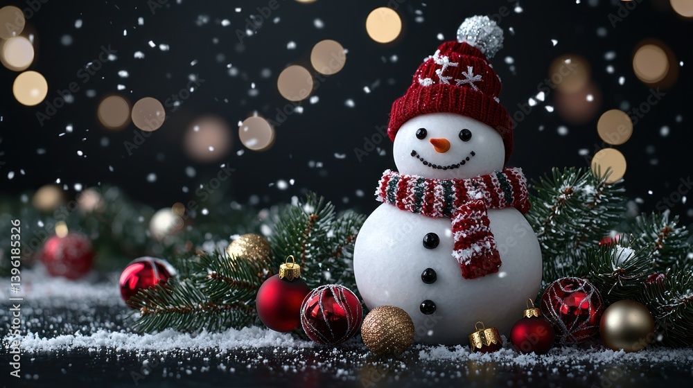 Fototapeta premium Festive snowman with Christmas ornaments
