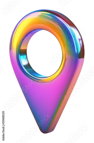 3D map pin icon with iridescent colors, designed to reflect vibrant holographic hues