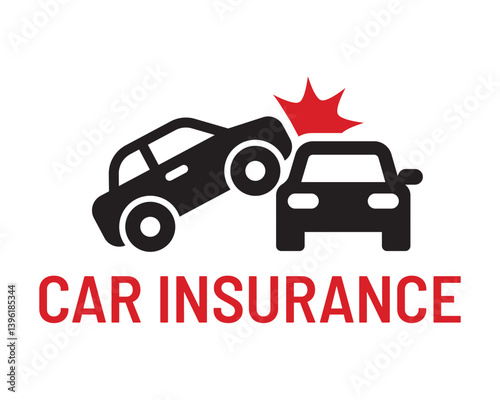 Car Insurance Graphic – Black Silhouette Collision Scene with Red Burst Impact - High Quality Vectorial Stock Image