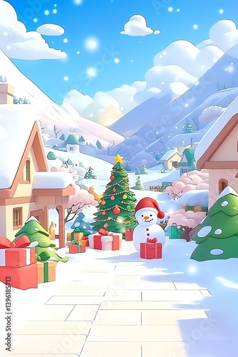 Snowy Village Christmas Scene. (1)