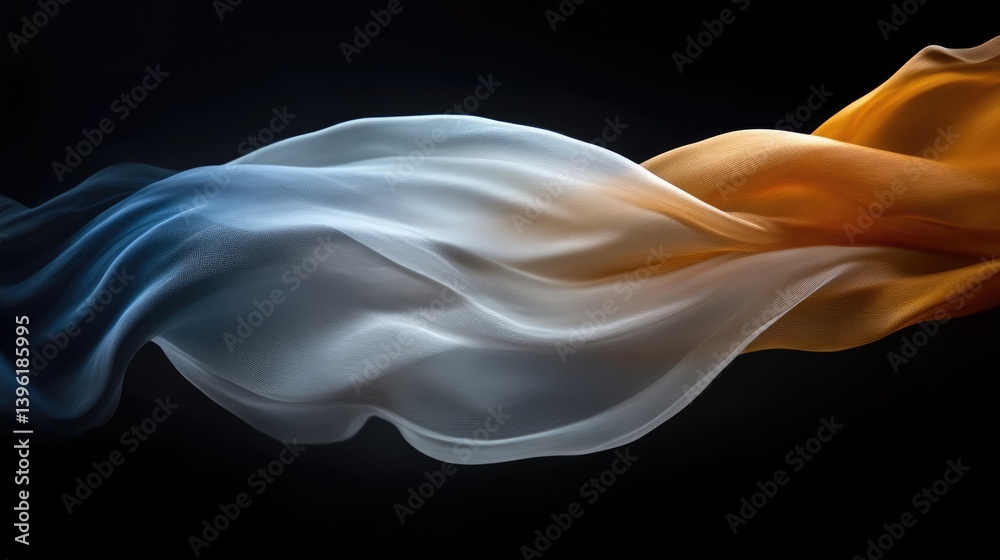 Fototapeta premium Fluid fabric drapes in shades of orange and blue