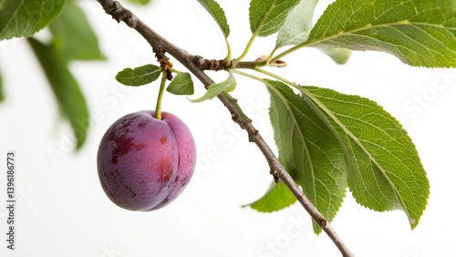 Fresh Purple Plum on Tree Branch