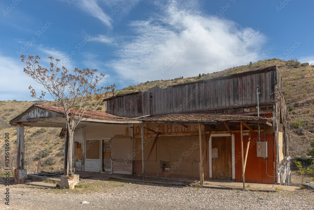 Abandoned grocery store on hillside in old mining town of Jerome, Arizona Abandoned grocery store on hillside in old mining town of Jerome, Arizona