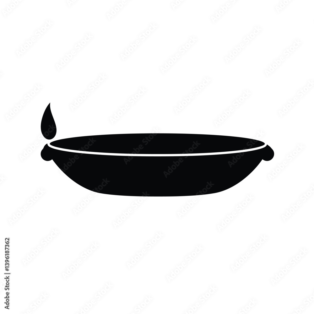 Black And White Silhouette Of A Traditional Oil Lamp For Diwali Festival Black And White Silhouette Of A Traditional Oil Lamp For Diwali Festival