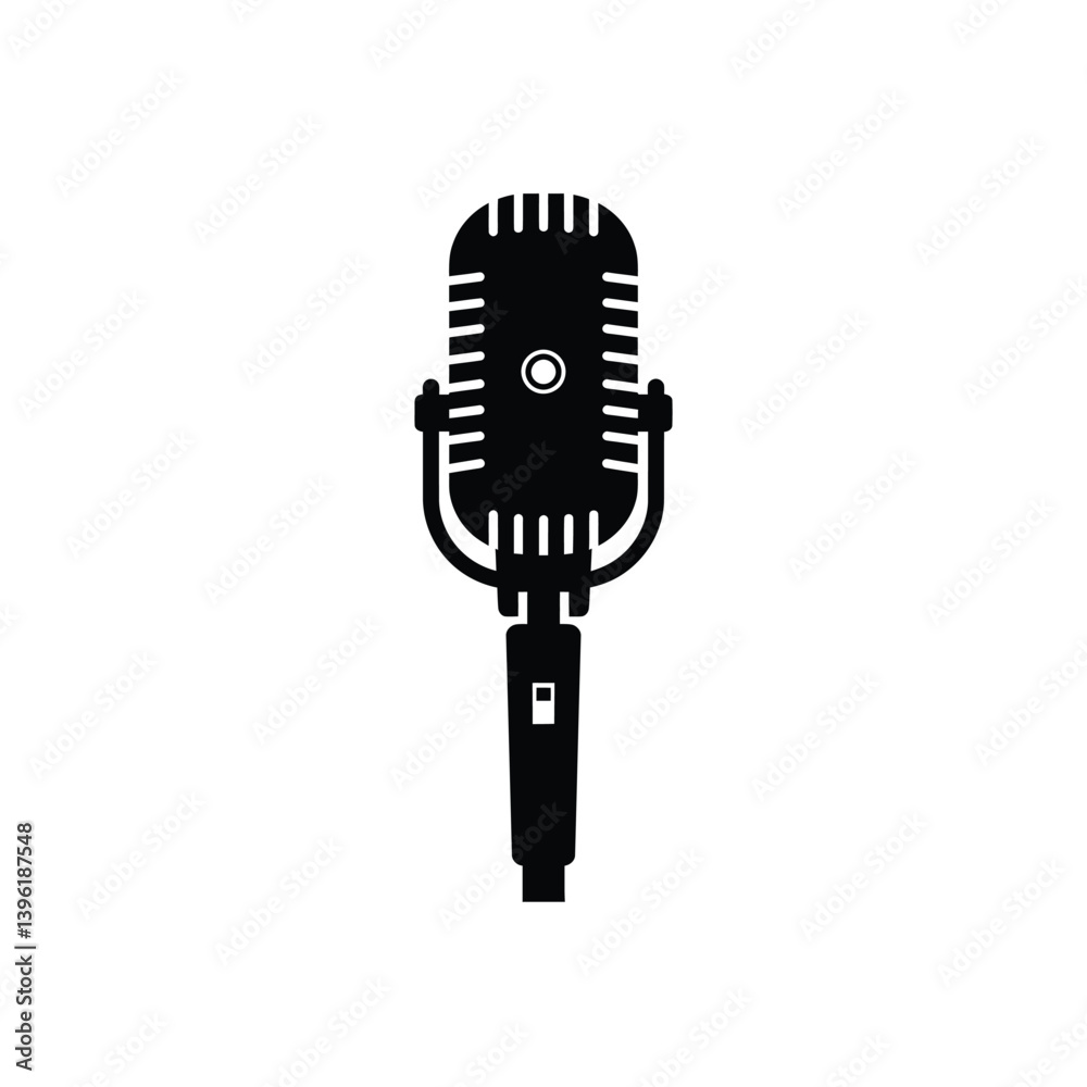 Fototapeta premium Vintage Microphone Silhouette Isolated Vector Graphic Audio Equipment Broadcast Tool