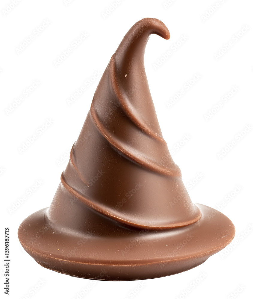 Chocolate wizard hat shaped like a swirling cone with smooth texture on transparent background Chocolate wizard hat shaped like a swirling cone with smooth texture on transparent background