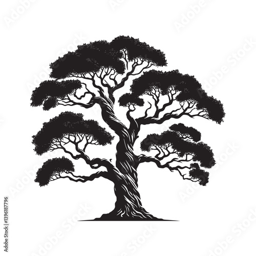 Poplar Tree Vector Silhouette, Elegant Tree Outline, Nature-Inspired Clipart for Wall Art, Logos, Stickers, Apparel, Digital Prints, Crafts, Posters, and Home Decor.