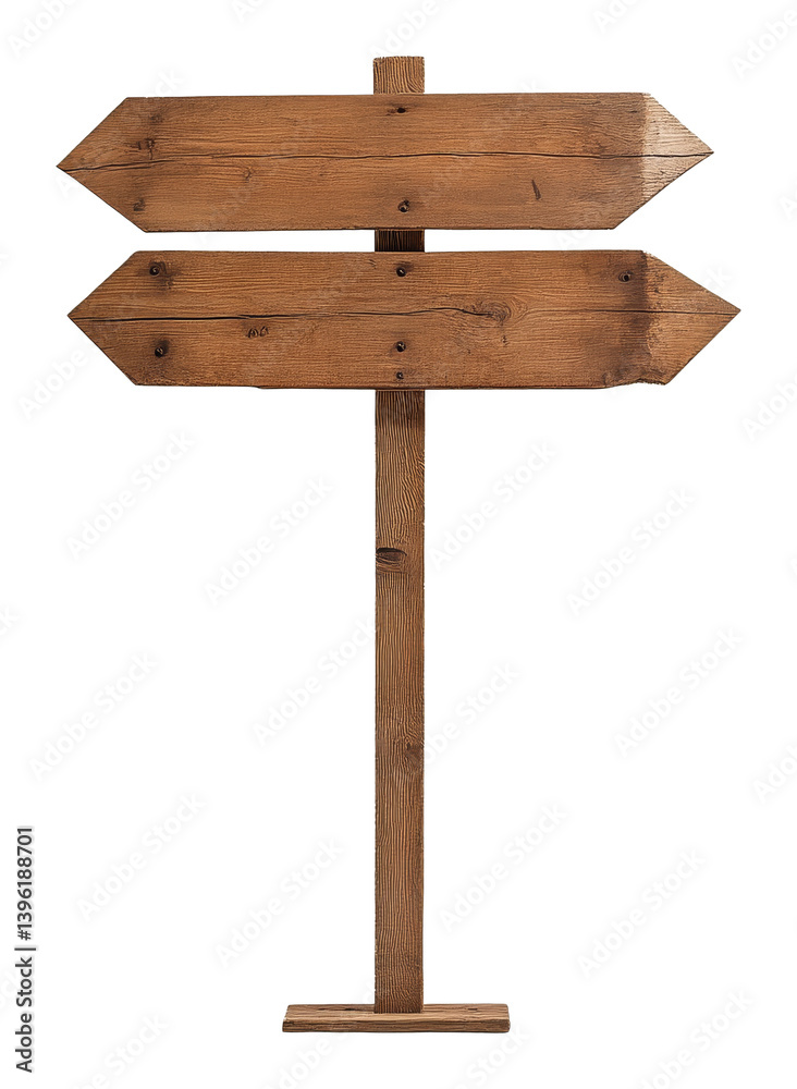 Wooden directional signpost with two blank arrows on transparent background Wooden directional signpost with two blank arrows on transparent background