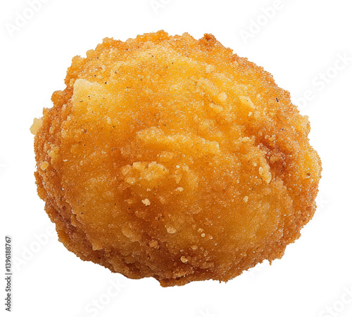 Golden crispy fried arancini ball with breaded crust close-up, isolated on a transparent background