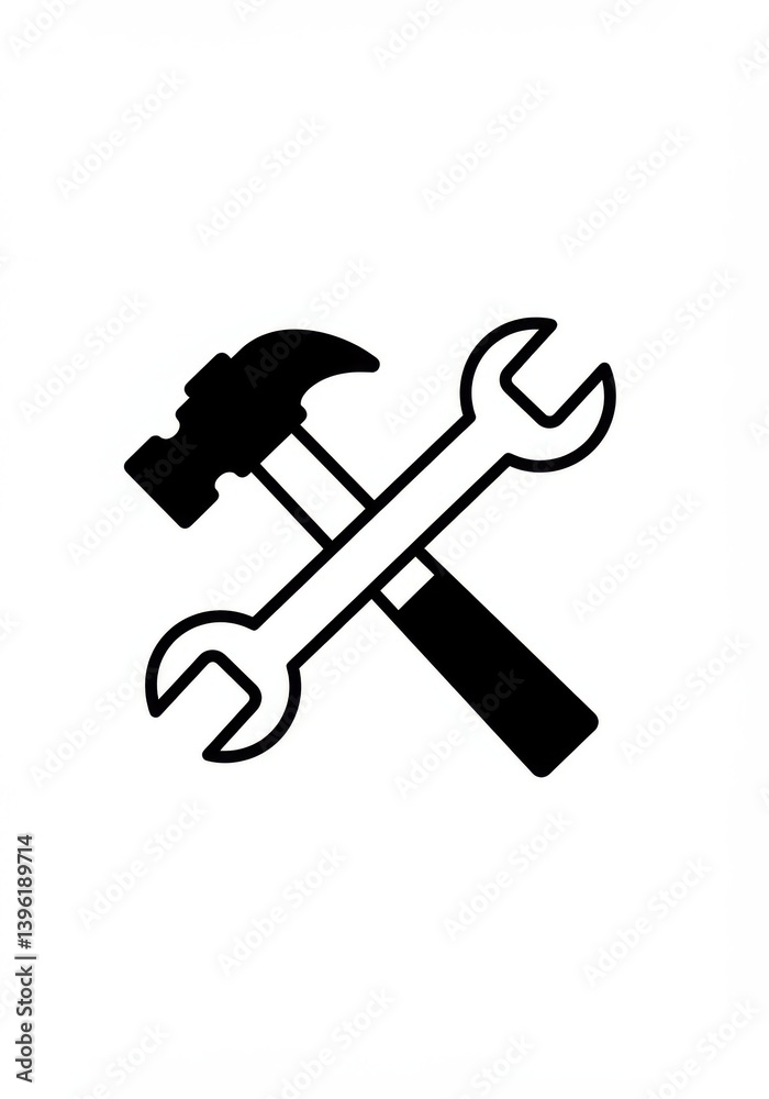 Hammer and wrench crossed together icon Hammer and wrench crossed together icon