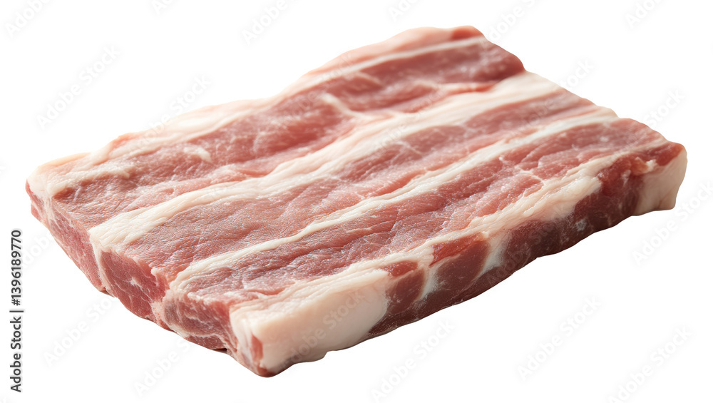 Raw pork belly with visible marbling isolated on transparent background, fresh meat concept Raw pork belly with visible marbling isolated on transparent background, fresh meat concept