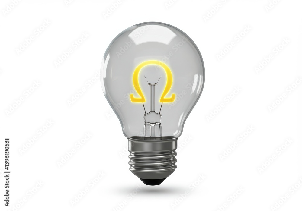 A lightbulb with a glowing omega symbol inside of it
