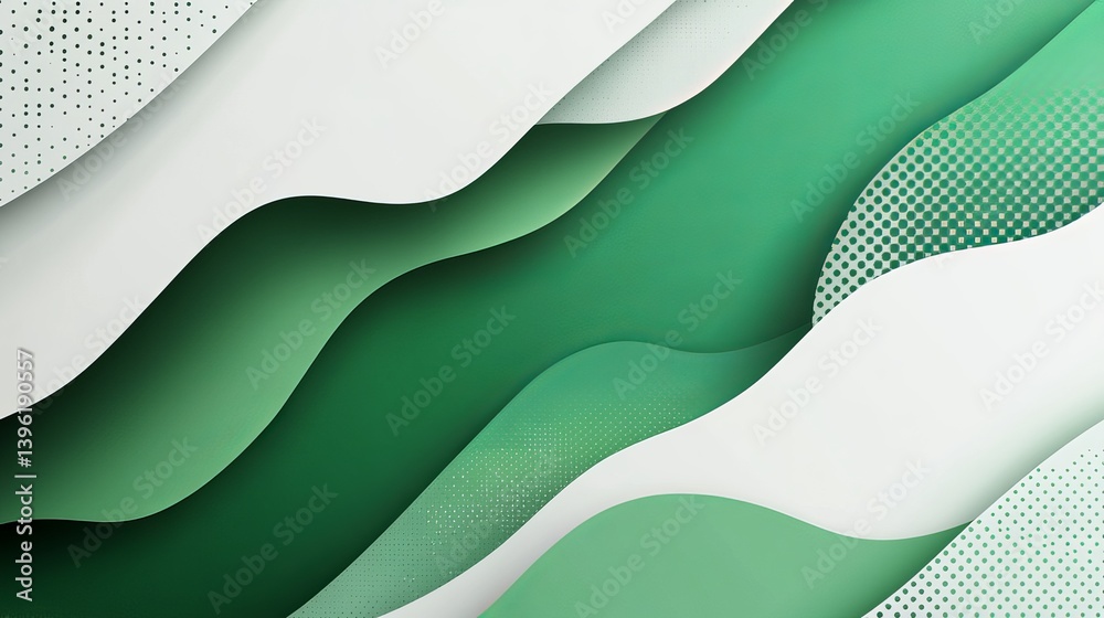 Fototapeta premium Abstract green and white wavy layered background for web design and presentations graphic design element
