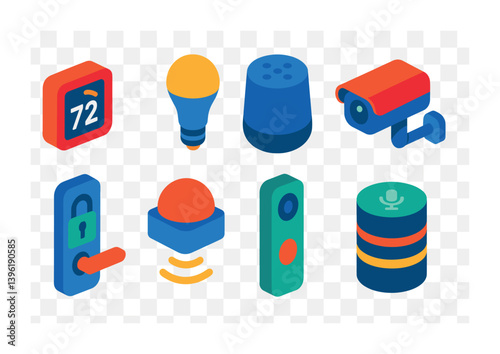 Smart home security icons set: flat style, 9 essential elements for modern living