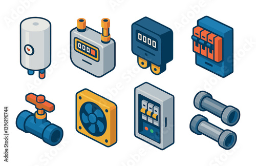 3d plumbing and electrical icons set: diverse utility elements for digital design