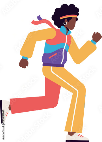 A dynamic person running in colorful athletic gear showcasing flat design style vector illustration