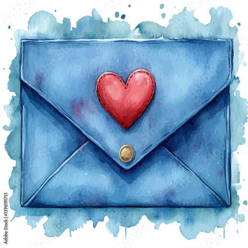 Love letter with envelope, watercolor illustration, isolated on a white background.

