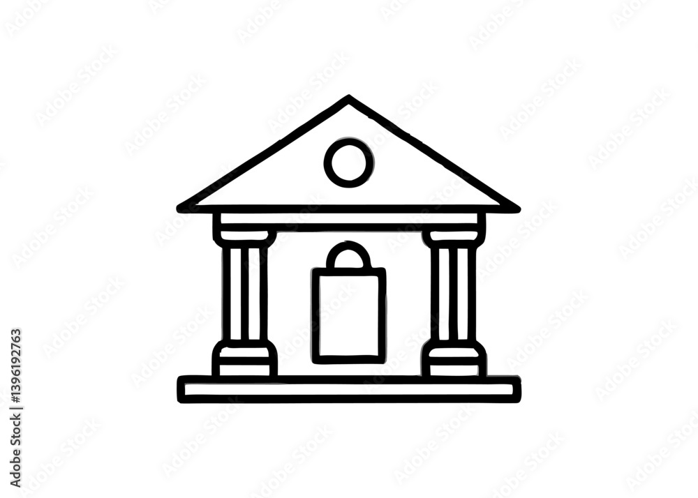 Bank Building Icon Greek Columns Padlock Symbol Bank Building Icon Greek Columns Padlock Symbol