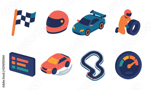 3d racing icons set: cars, tracks, and speed elements for motorsport themes