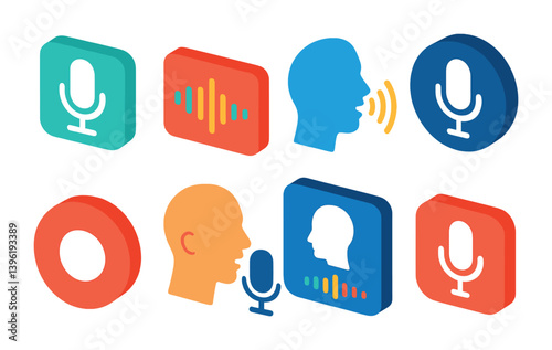 Voice and sound icons set: 3d style collection for apps and websites