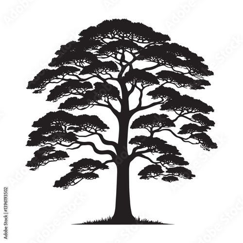 Pine Tree Vector Silhouette, Elegant Evergreen Tree Outline, Nature-Inspired Clipart for Wall Art, Logos, Stickers, Apparel, Digital Prints, Crafts, Posters, and Home Decor.