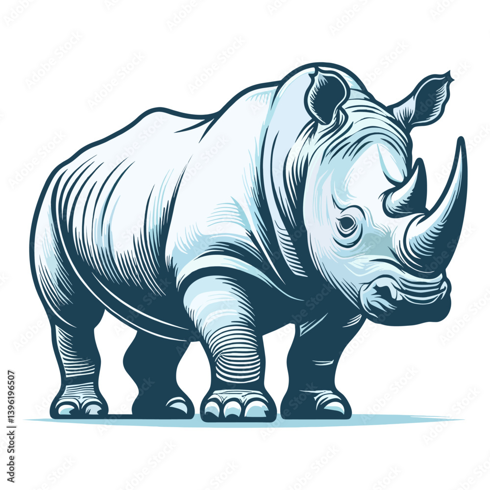 Fototapeta premium Bold Blue Rhino – Powerful Wildlife Illustration