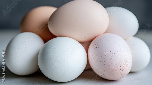 Fresh eggs in various shades of brown and white