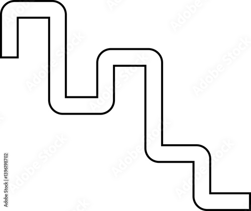 Irregular abstract form composed of squared wave patterns and maze-like paths with soft corners in a geometric layout.