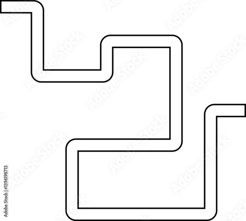 Abstract path design using irregular squared geometry with continuous line structure and maze arrangement with rounded turns.