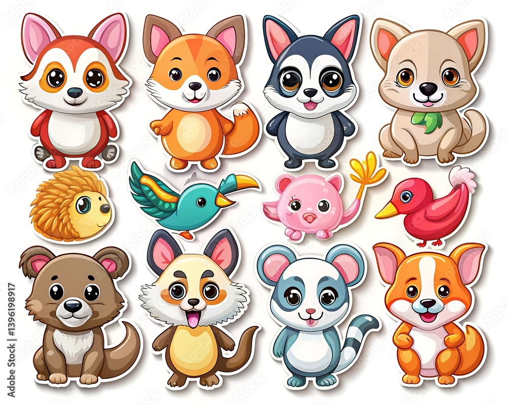 Fototapeta premium Playful Pet Portraits: A Charming Illustration of Cartoon Animals with Big Ears and Friendly Expressions