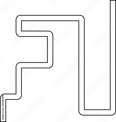 Irregular line structure using squared forms and rounded bends in a continuous path.