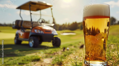 Birthday wishes for a golfer with beer and golf cart on the course.