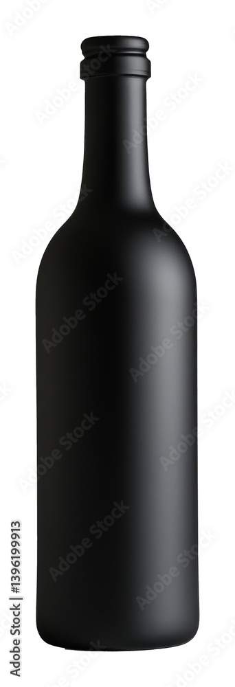 Black matte wine bottle isolated on transparent background for elegant design