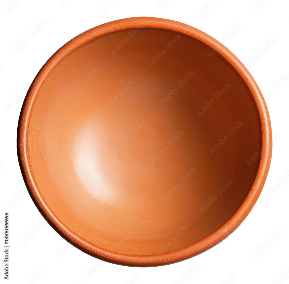 Top view of an empty terracotta clay bowl isolated on transparent background Top view of an empty terracotta clay bowl isolated on transparent background