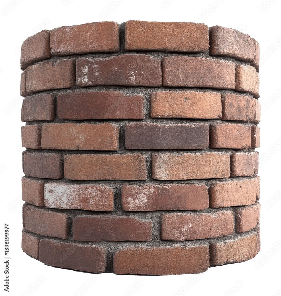Obraz premium Brown brick cylinder stack isolated on transparent background, 3d architecture design