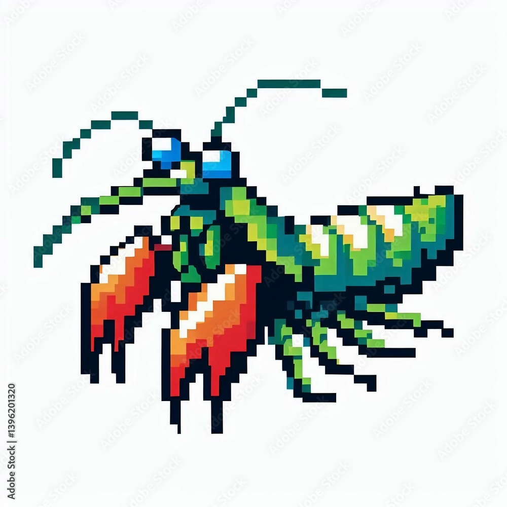Fototapeta premium Pixel Mantis Shrimp Vibrant 8bit Artwork Suitable for Website Background