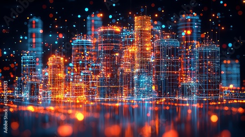 Wallpaper Mural Glowing Digital Cityscape Network Torontodigital.ca