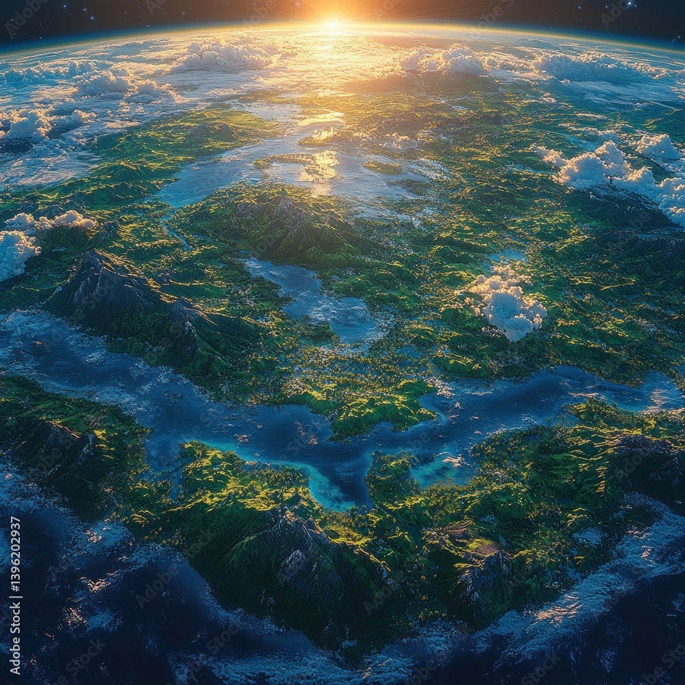 Fototapeta premium Hyper-Realistic Aerial View of Earth with Focus on Korea and Japan