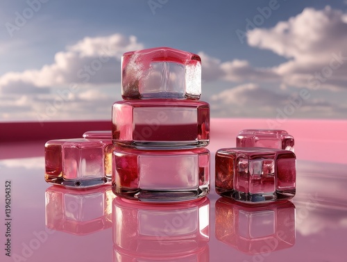 Stacked translucent pink cu...