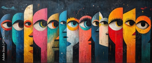 Playful Abstract Colorful Characters with Eyes in Soft Lighting and Balanced Composition