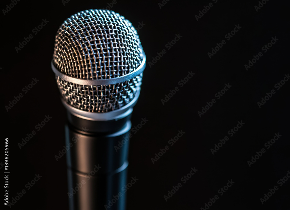 Close-up of Professional Microphone Against Dark Background in Studio Lighting Close-up of Professional Microphone Against Dark Background in Studio Lighting