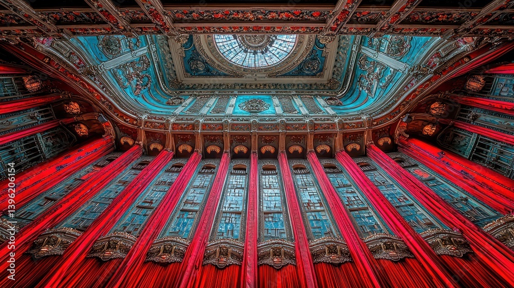 Obraz premium Ornate interior architecture with red drapes