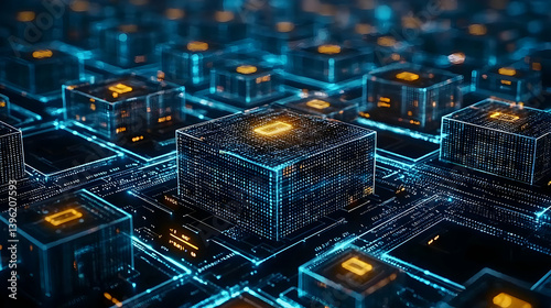Obraz na płótnie Abstract Digital Network Of Glowing Cubes w salonie